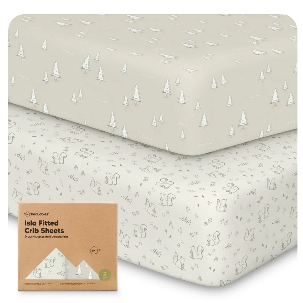 KeaBabies Isla Fitted Nursery/Crib Sheets Set of 2 - Pine Grove